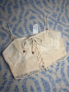Windsor Cream Lace Tie-Front Corset Top